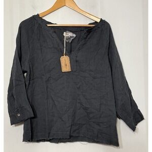 Natural Life Robyn Gauze Blouse Top Black 100% Cotton Boho Sustainable NWT M